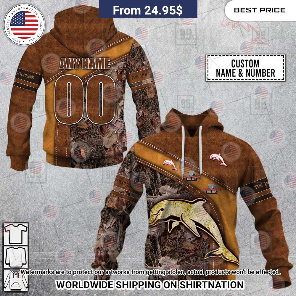 Custom NRL Dolphins Leather Leaf Style Hoodie Shirt Which place is this bro?