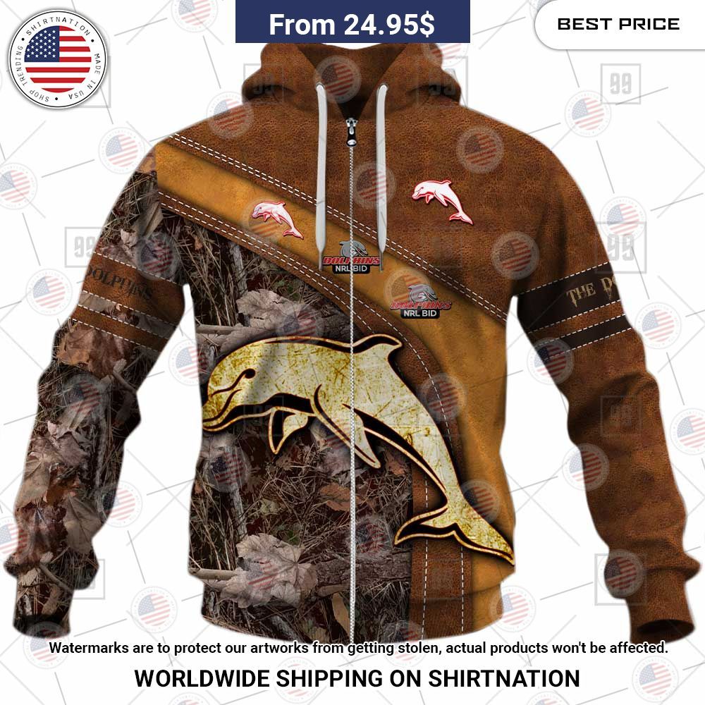 Custom NRL Dolphins Leather Leaf Style Hoodie Shirt Best click of yours