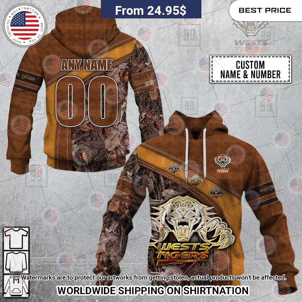 Custom NRL Wests Tigers Leather Leaf Style Hoodie Shirt Best couple on earth