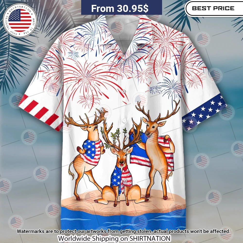 Happy 4th Of July American Deer Hawaiian Shirt Gang of rockstars