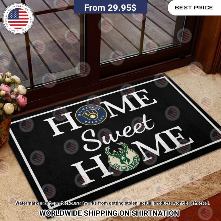 Home Sweet Home Milwaukee Brewers Milwaukee Bucks Doormat Natural and awesome