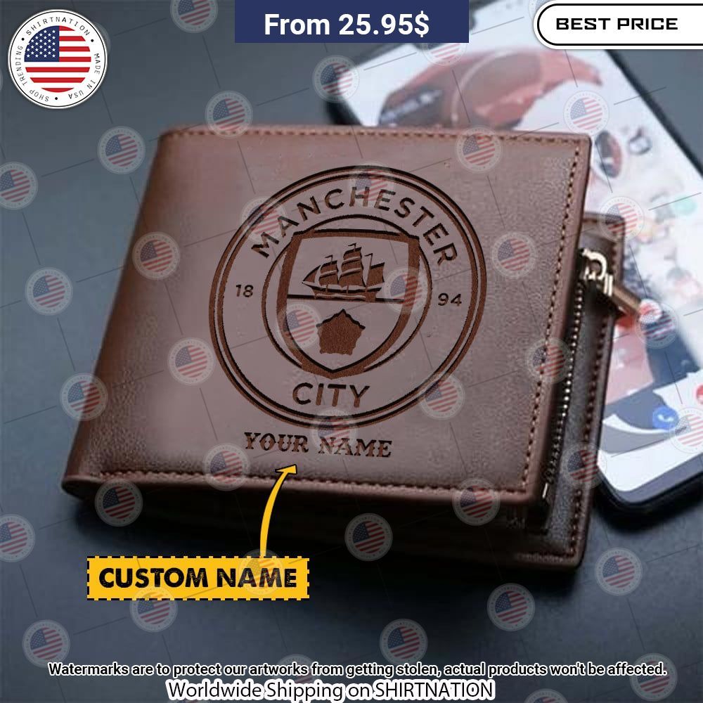 Manchester City Personalized Leather Wallet Eye soothing picture dear