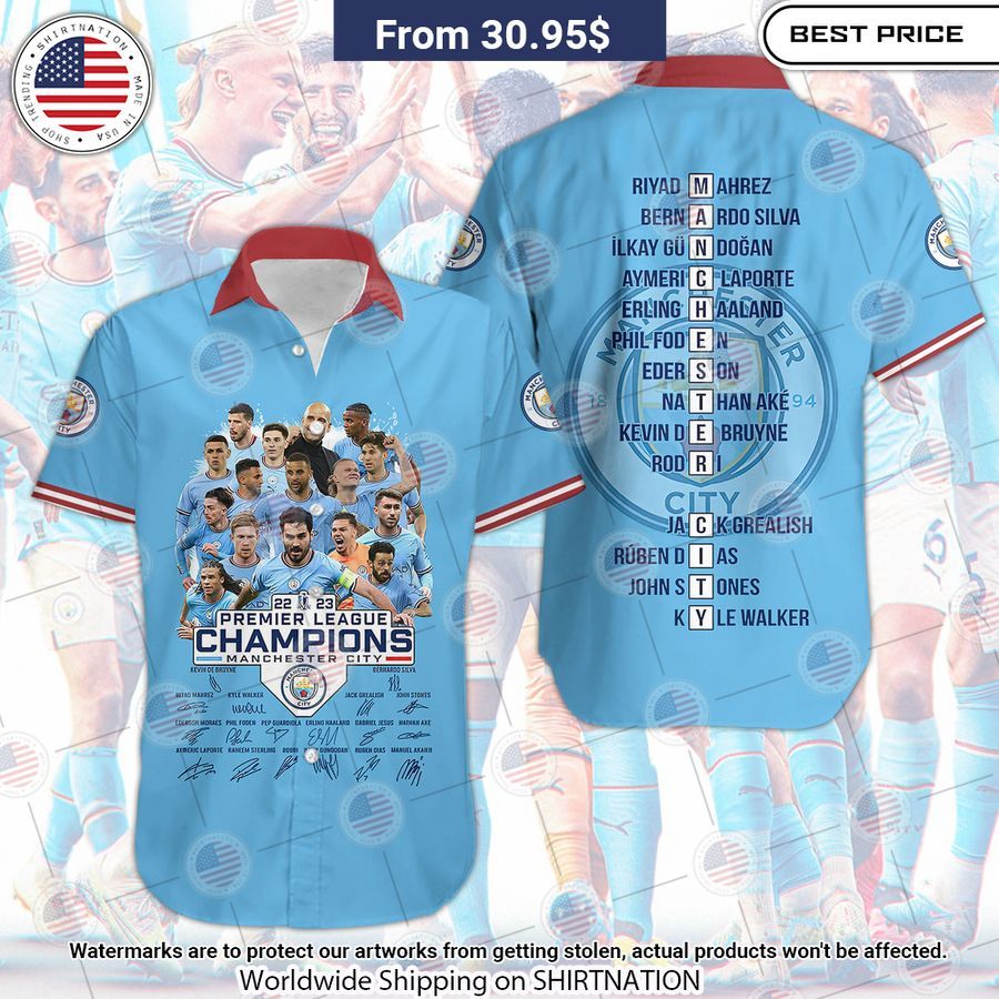 Manchester City Premier League Champions Signature Hawaiian Shirt Long time