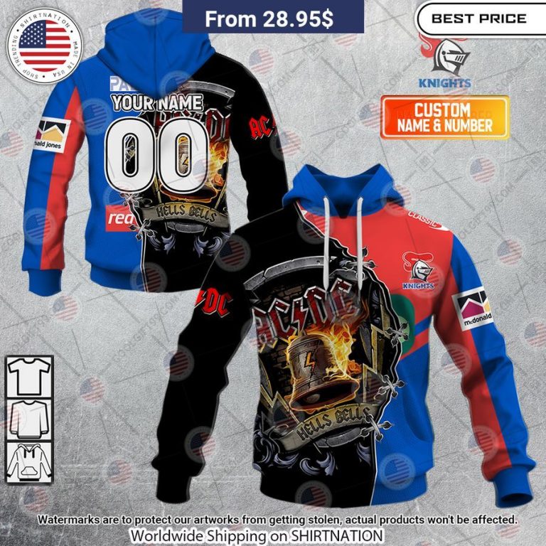 Newcastle Knights ACDC Hells Bells CUSTOM Hoodie Nice shot bro