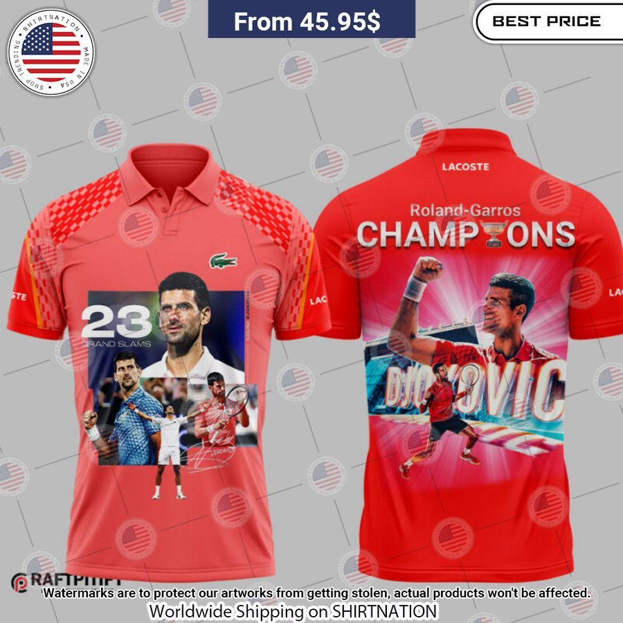 Novak Djokovic Champion Roland Garros 2023 Polo Shirt Generous look