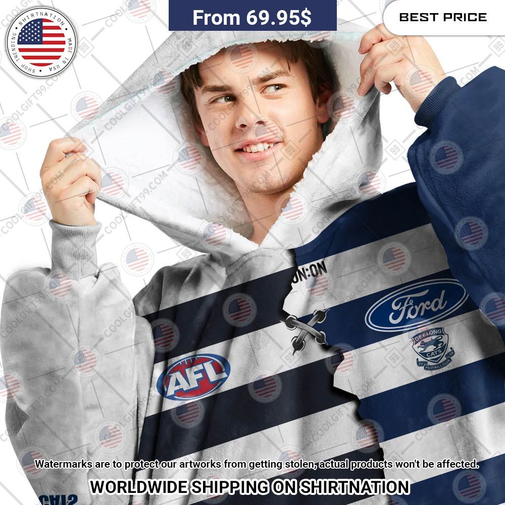 Personalized AFL Geelong Cats Jersey Oodie Blanket Hoodie Lovely smile