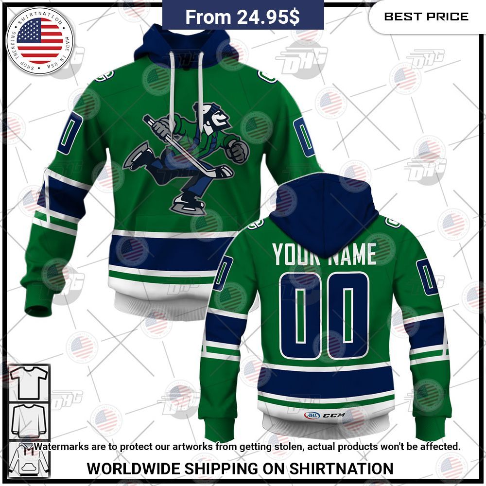 Personalized AHL Abbotsford Canucks Premier Jersey Green Shirt Coolosm