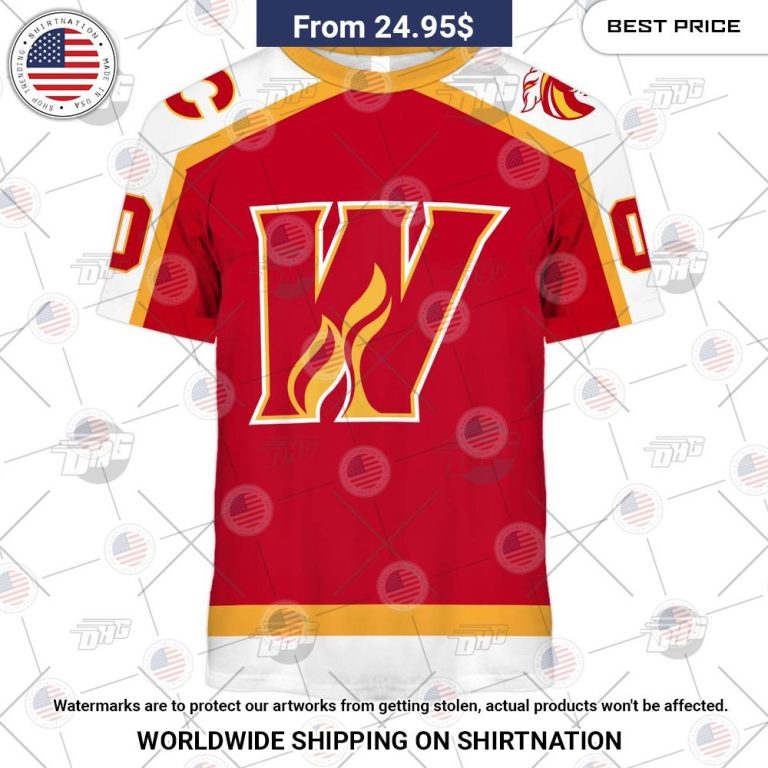 Personalized AHL Calgary Wranglers Premier Jersey Red Shirt Cutting dash