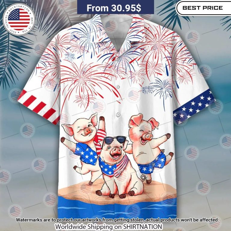 Pig Happy 4th Of July Hawaiian Shirt Cutting dash