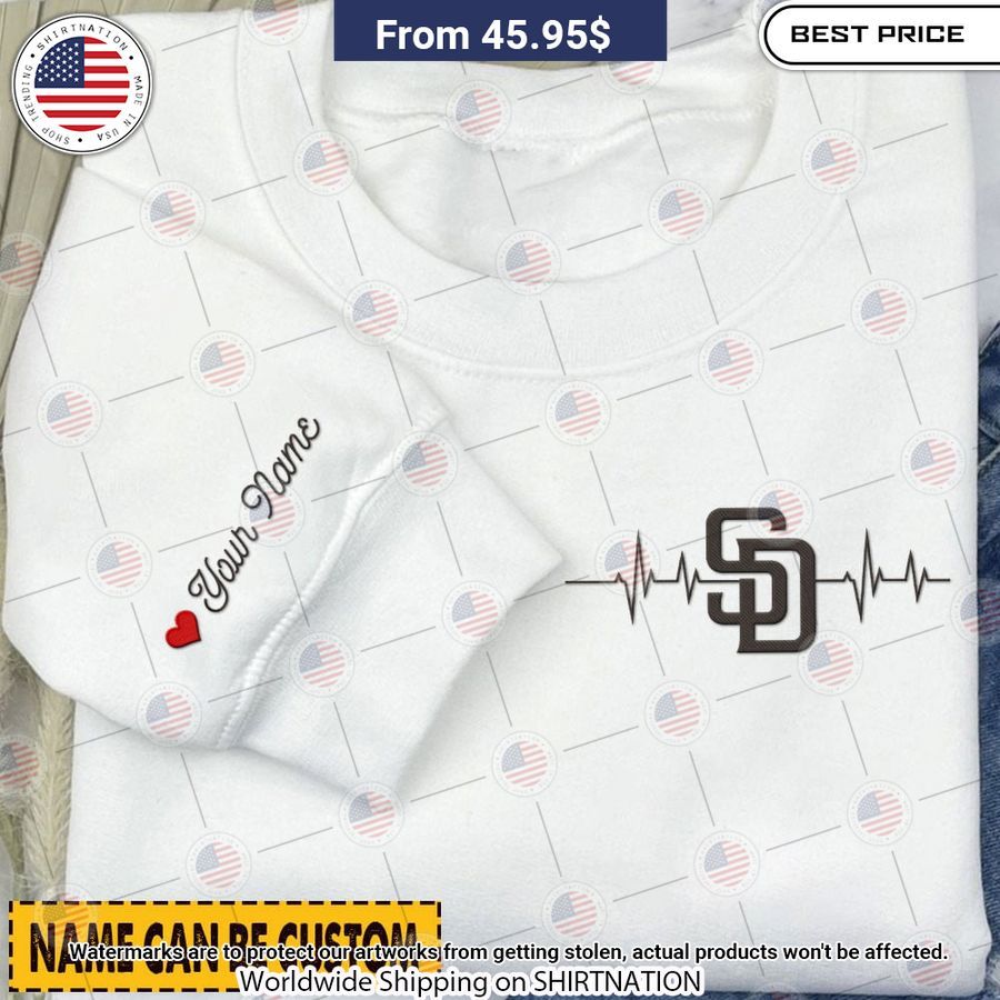 San Diego Padres Heartbeat CUSTOM Embroidered Sweatshirt