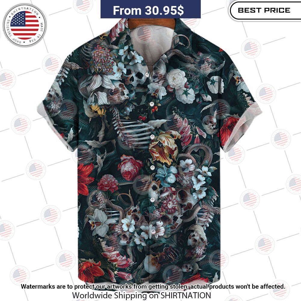 Skull Flower Pattern Hawaiian Shirt Looking so nice
