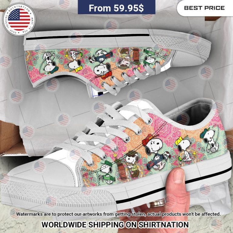 Snoopy Golf Mandala Canvas Low Top Shoes Stand easy bro