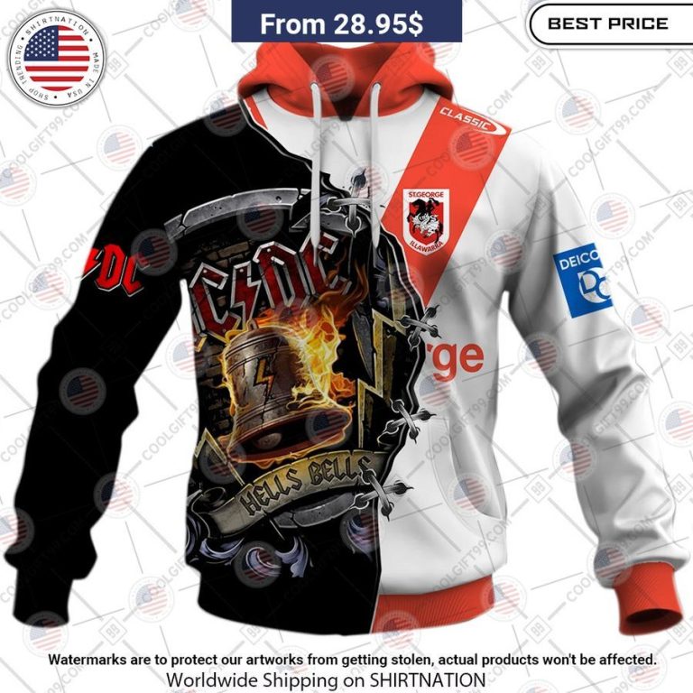 St. George Illawarra Dragons ACDC Hells Bells CUSTOM Hoodie Handsome as usual