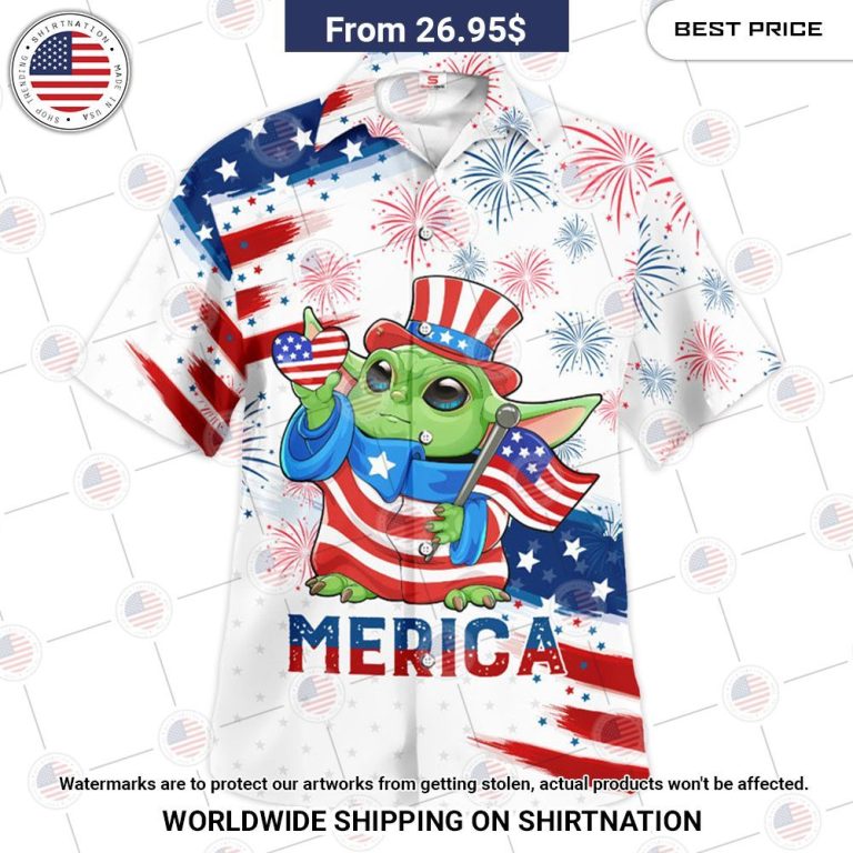 Star Wars Baby Yoda Independence Day Merica Hawaiian Shirt Studious look