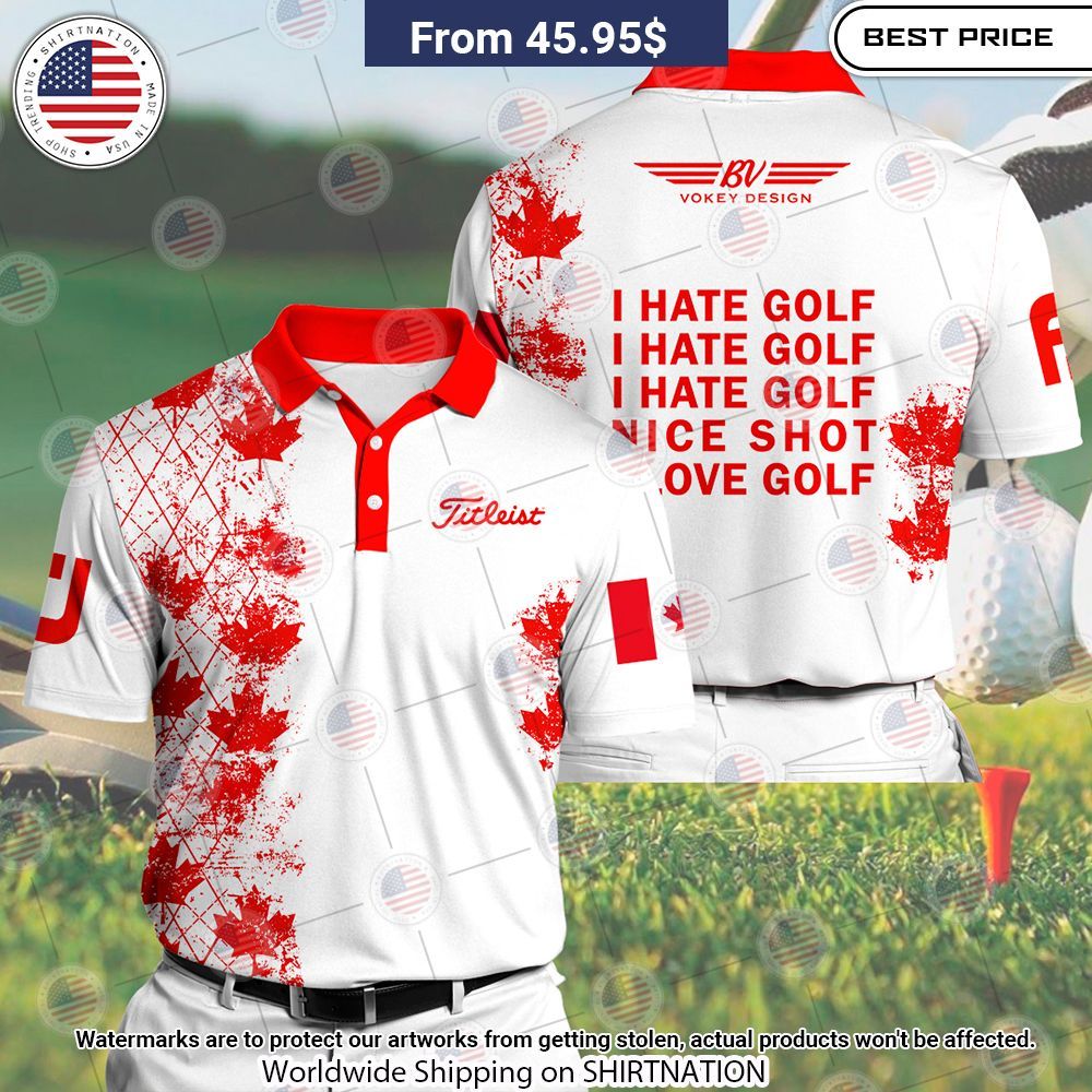 Titleist Canada Flag I Hate Golf Polo Shirt Sizzling