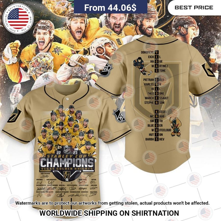 vegas golden knights stanley cup champions 2023 gold baseball jersey 1