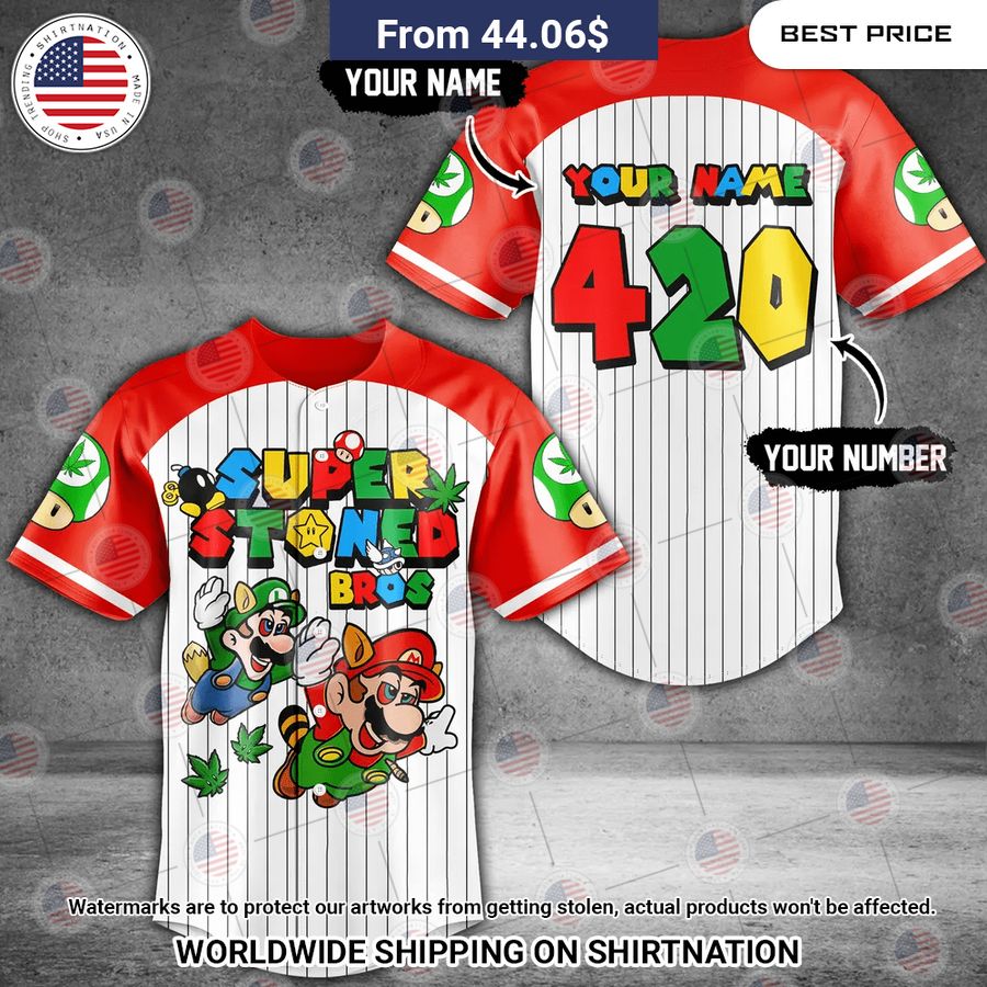Custom Super Stoned Bros Mario Baseball Jersey • Shirtnation