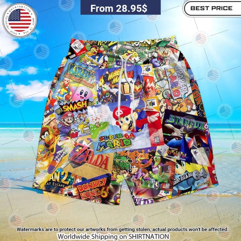 Super Mario Nintendo 64 Beach Shorts Pic of the century