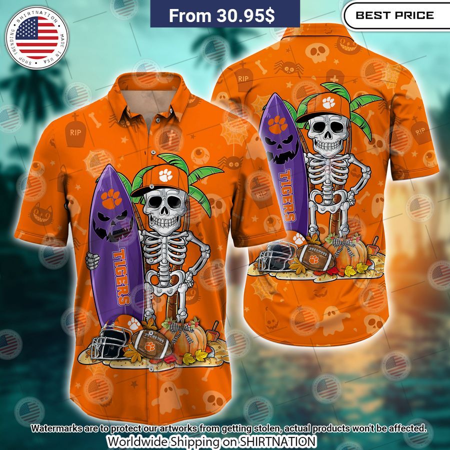 Clemson Tigers Skeleton Hawaiian Shirt Beauty is power; a smile is its sword.