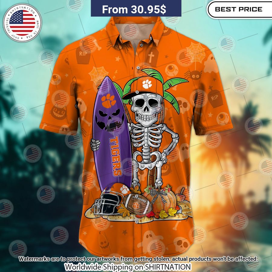 Clemson Tigers Skeleton Hawaiian Shirt Elegant and sober Pic