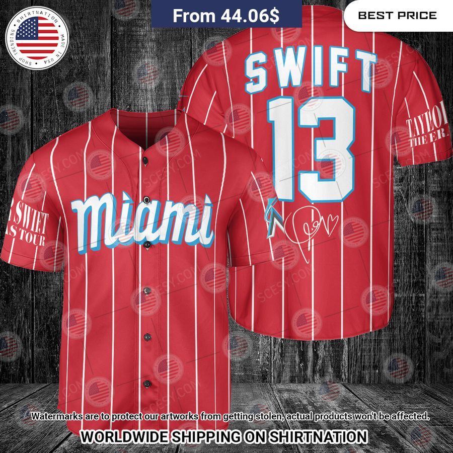 Miami Marlins Taylor Swift Red Custom Baseball Jersey Natural and awesome
