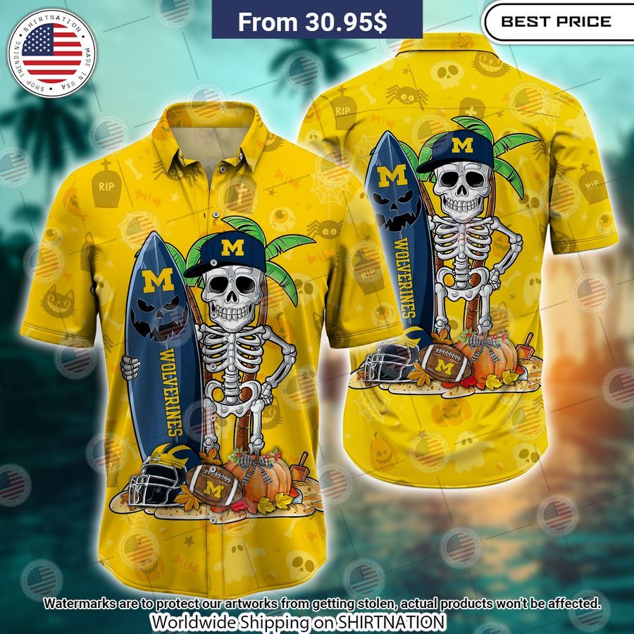 Michigan Wolverines Skeleton Hawaiian Shirt