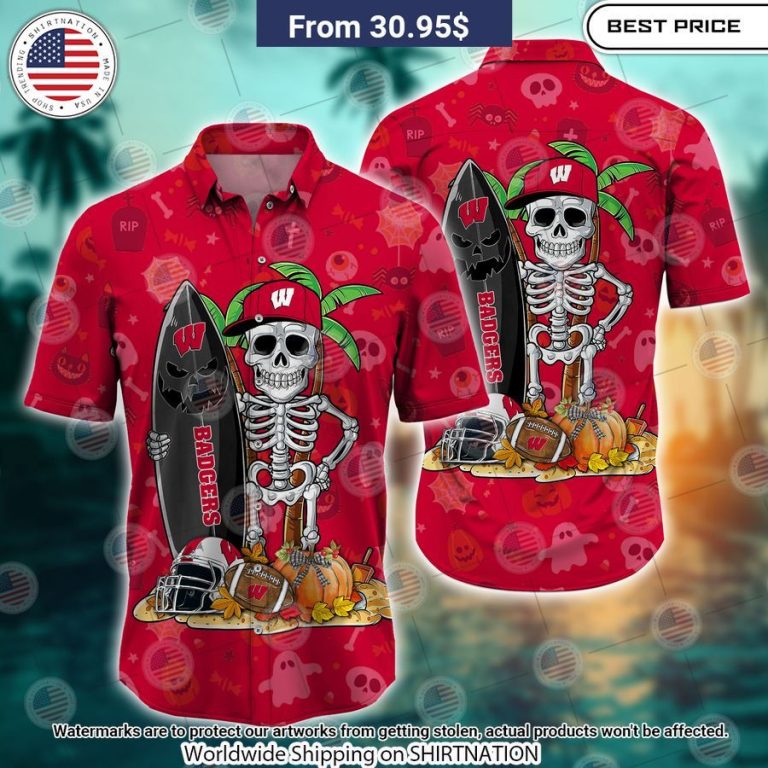 Wisconsin Badgers Skeleton Hawaiian Shirt Selfie expert