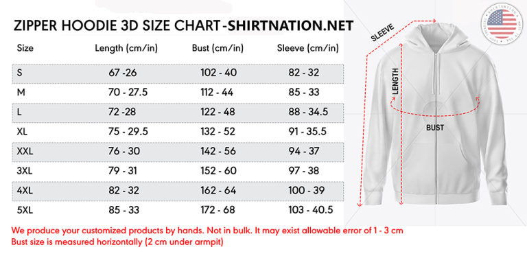 KOyBQde8 Zip Hoodie Size Chart Shirtnation