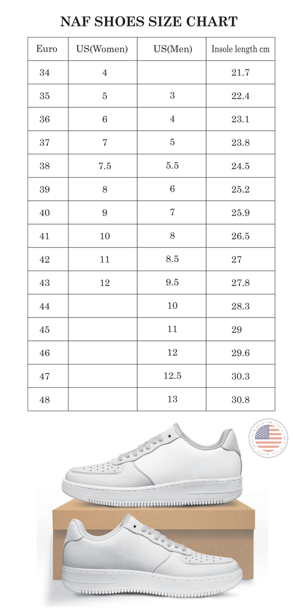 NAF Shoes Size Chart Shirtnation