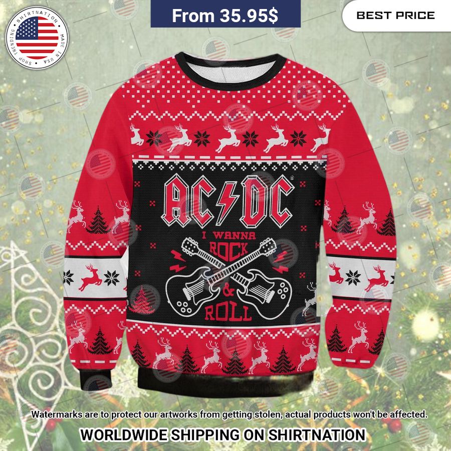 AC DC I Wanna Rock and Roll Christmas Sweater Cutting dash