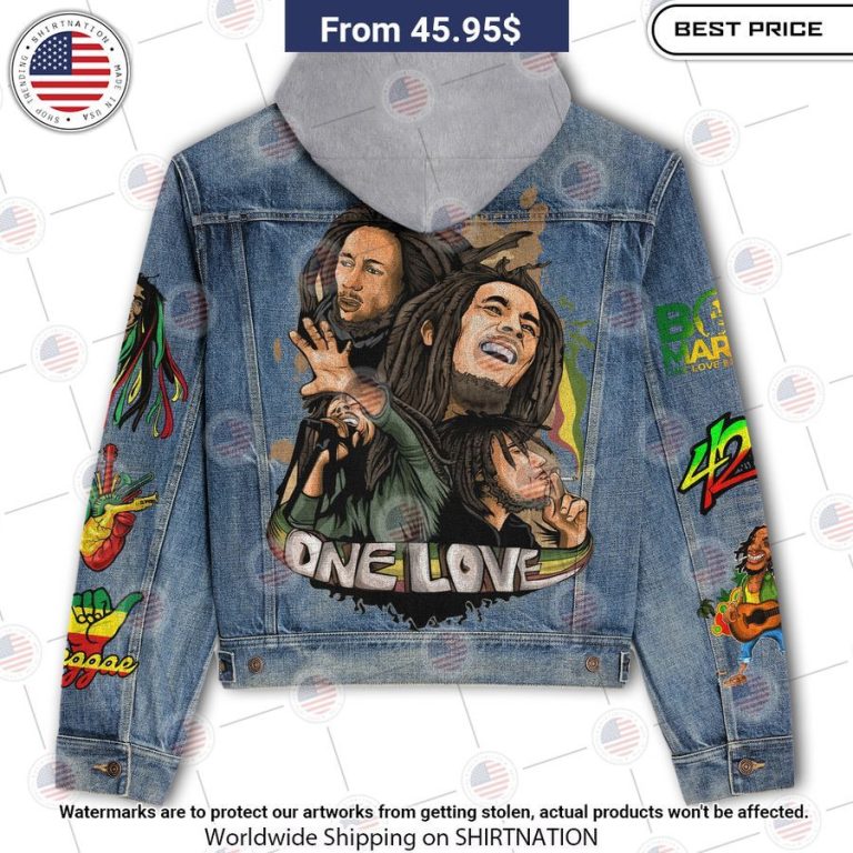 Bob Marley One Love Denim Jacket Hooded You look beautiful forever