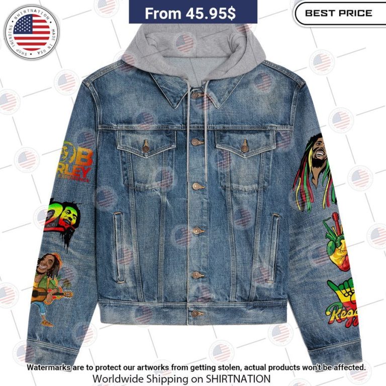 Bob Marley One Love Denim Jacket Hooded Stunning