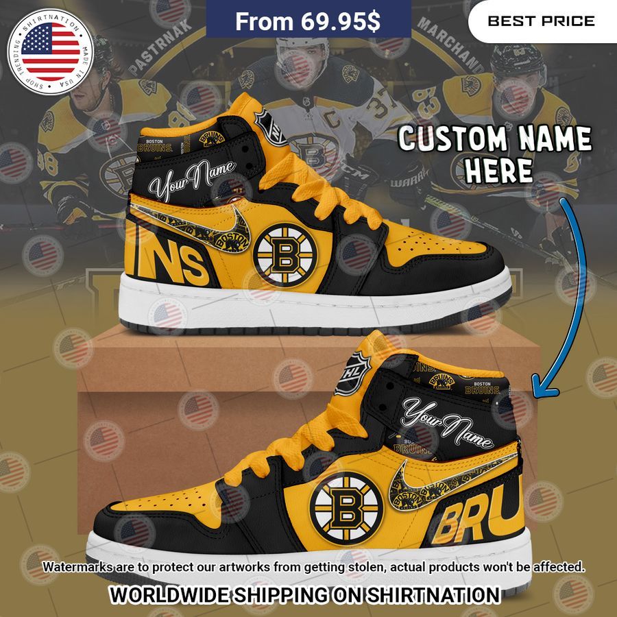 Boston Bruins Custom Nike Air Jordan High Top Shoes Eye soothing picture dear
