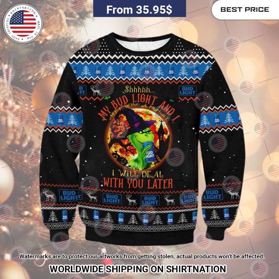 Bud Light Grinch Christmas Sweater Beautiful Mom, beautiful daughter