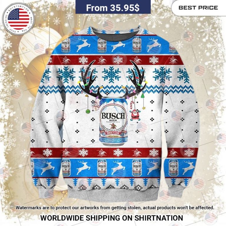 Busch Beer Christmas Sweater Oh! You make me reminded of college days