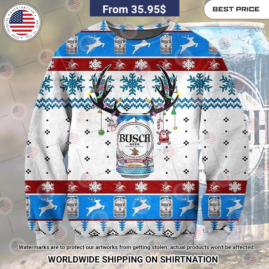 Busch Beer Deer Horn Christmas Sweater Rocking picture