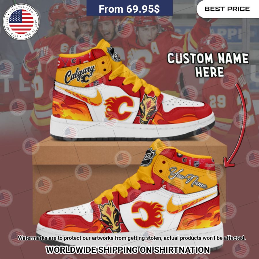 Calgary Flames Custom Nike Air Jordan High Top Shoes Good click