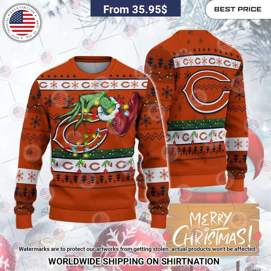 Chicago Bears Grinch Christmas Sweater Nice shot bro