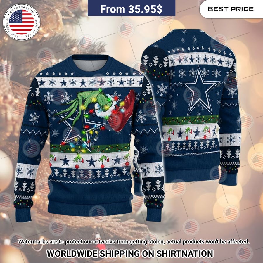 Dallas Cowboys Grinch Christmas Sweater Your face is glowing like a red rose