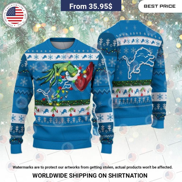 Detroit Lions Grinch Christmas Sweater I am in love with your dress