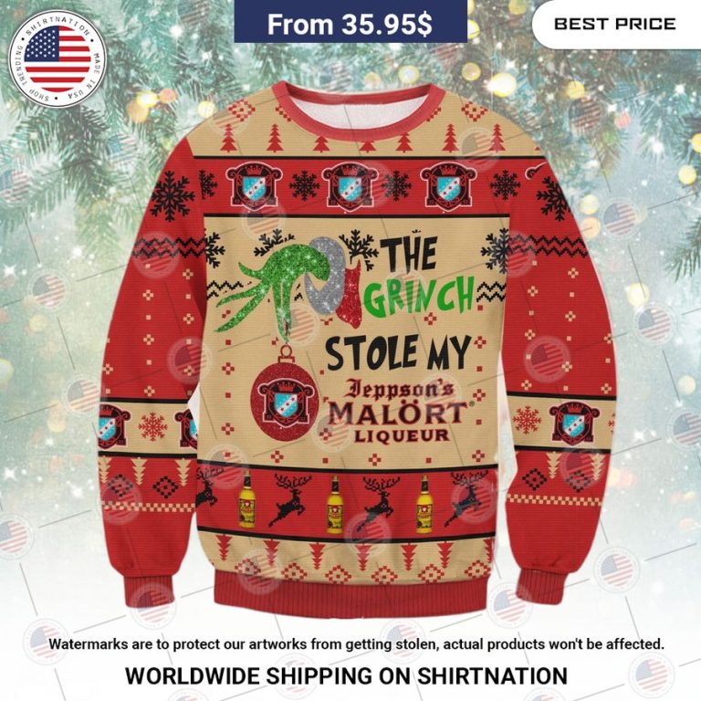 Grinch Stole Malort Christmas Sweater Eye soothing picture dear