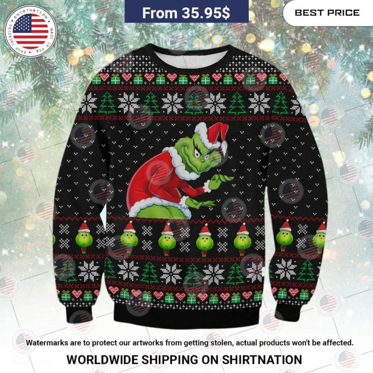 Grinch Ugly Christmas Sweater Adorable picture and Your smile makes me Happy.