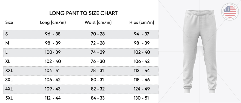 long pants size chart Shirtnation