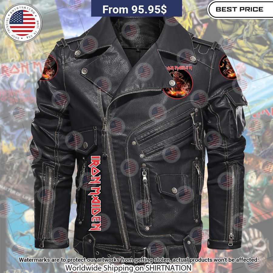 Iron Maiden Beast Belt Solid Zip Locomotive Leather Jacket Nice elegant click