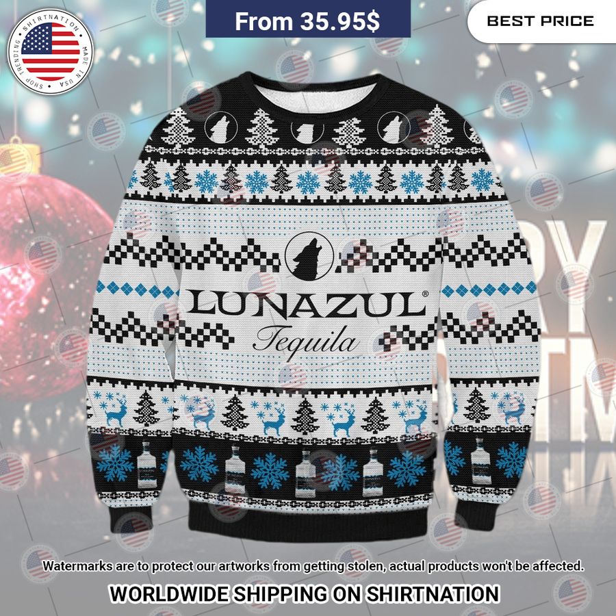 Lunazul Tequila Christmas Sweater Radiant and glowing Pic dear