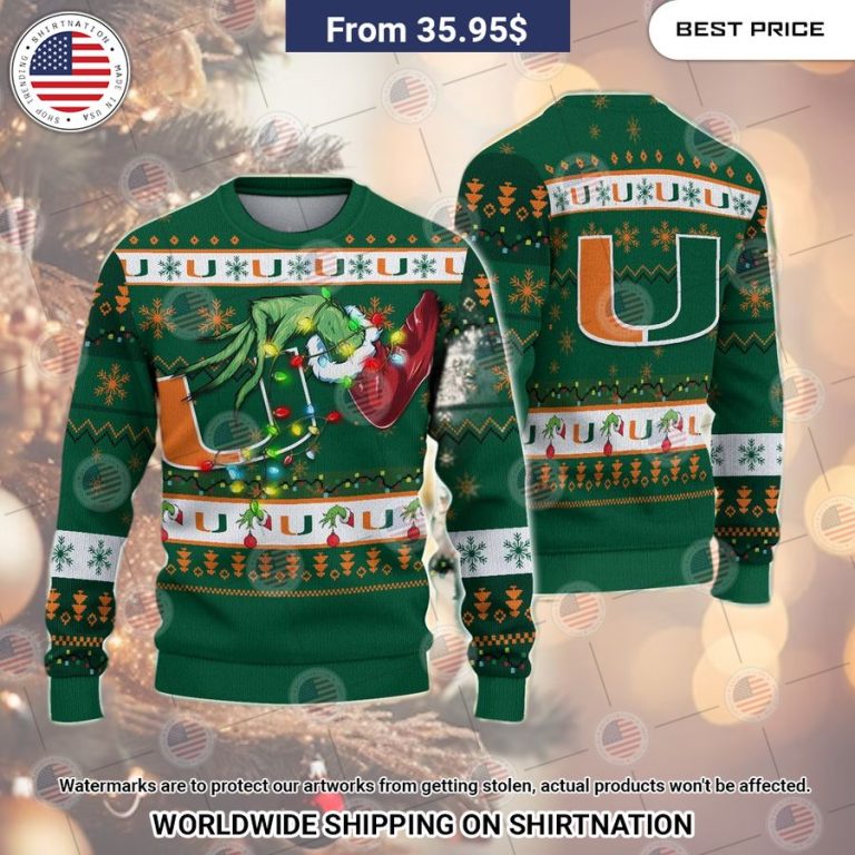 Miami Hurricanes Grinch Christmas Sweater Radiant and glowing Pic dear