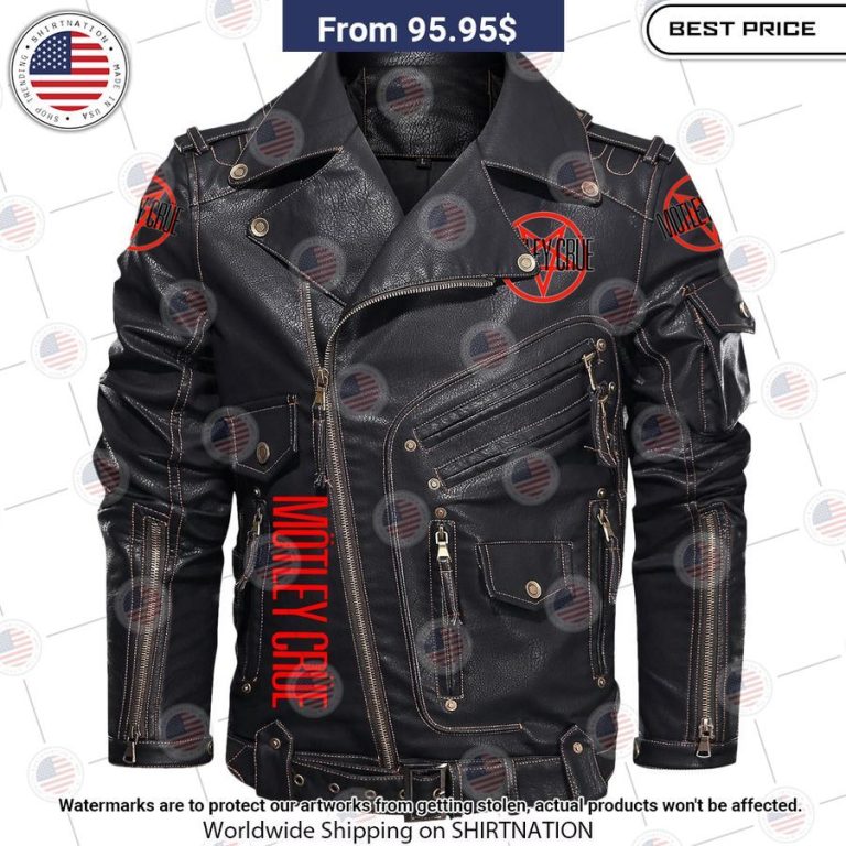 Motley Crue Belt Solid Zip Locomotive Leather Jacket Elegant and sober Pic