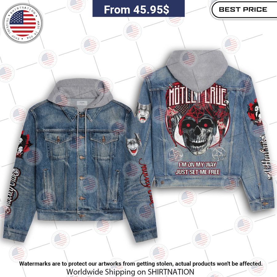 Motley Crue I'm Just On My Way Denim Jacket Hooded This place looks exotic.