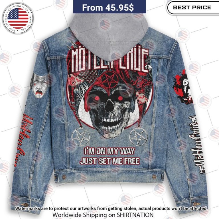 Motley Crue I'm Just On My Way Denim Jacket Hooded Out of the world