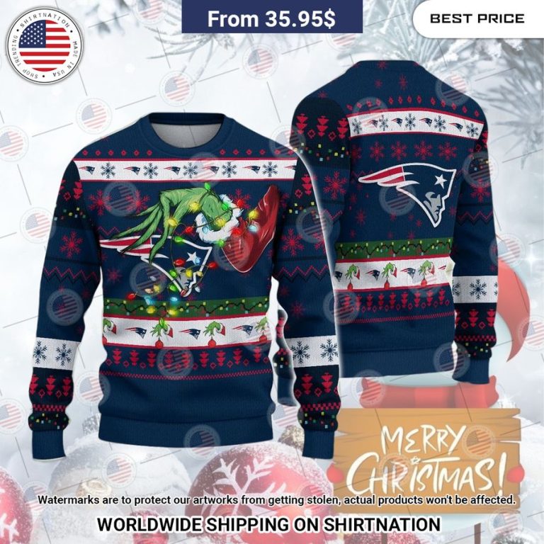 New England Patriots Grinch Christmas Sweater Stand easy bro